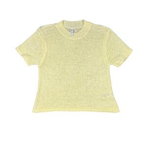 Cotton On Body Lemon Yellow Short Sleeve Open Knit Sweater Crew Neck Top XS/PP‎